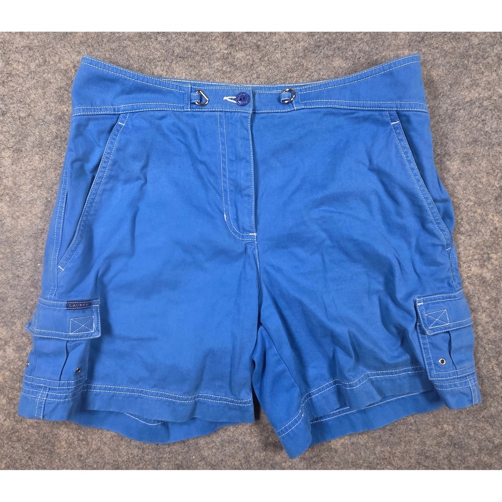Lauren Ralph Lauren Womens Blue Cotton Cargo Shorts Size 4 Contrast Stitching